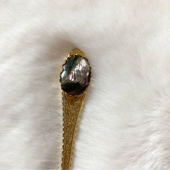 Elegant Vintage Gold Letter Opener with Mother of Pearl Shell Accent 6” Inches - Picture 6 of 6